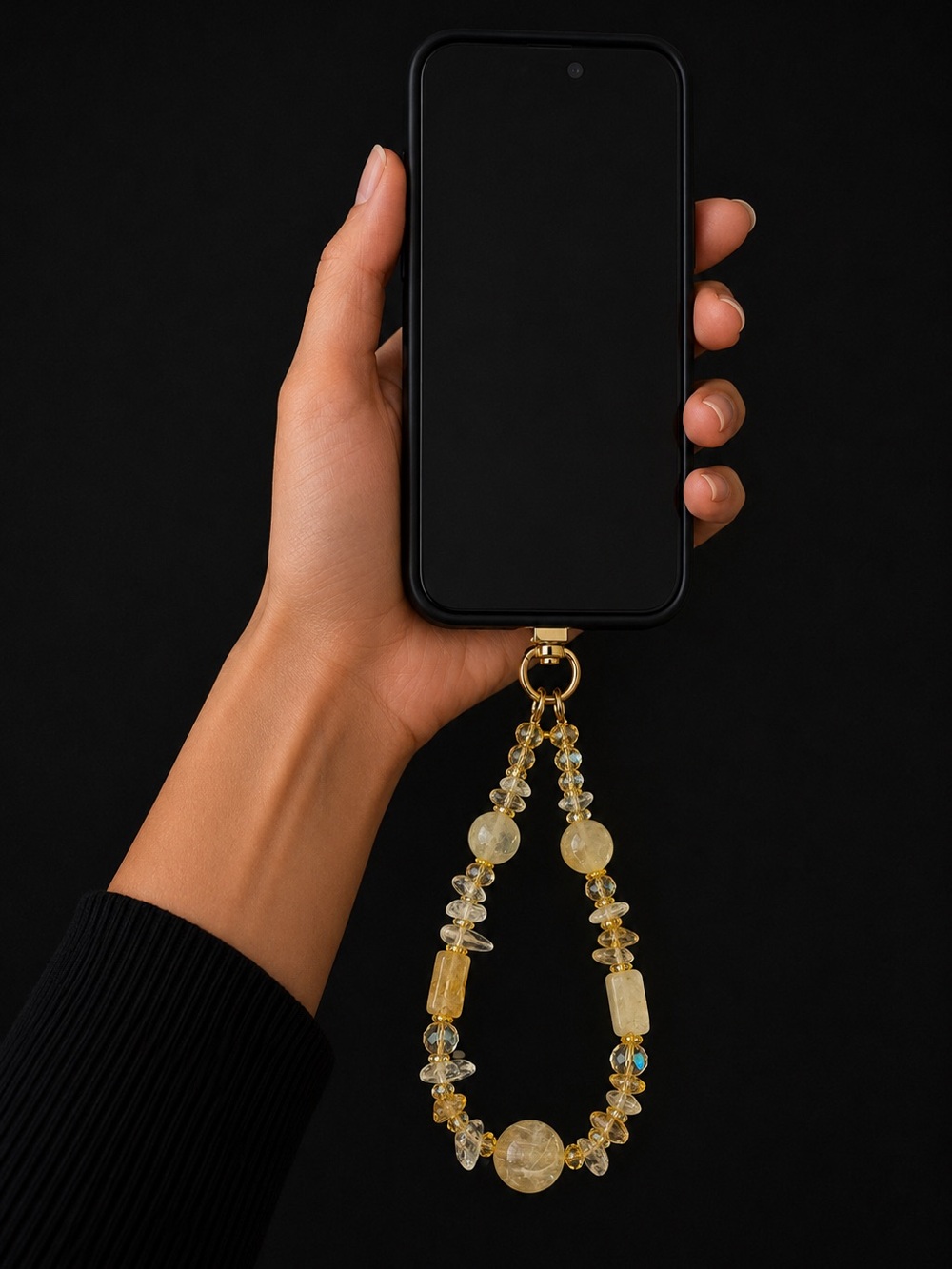 Yellow Quartz Gemstone  Beaded Phone Charm Wristlet